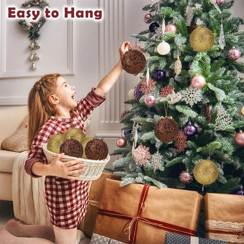 6Pcs 6cm Glitter Christmas Ball Xmas Tree Hanging Ornaments Gold Home Party Decoration Navidad New Year Holiday Gifts Set