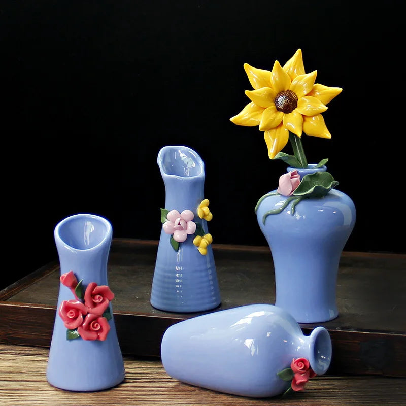 Hand-painted Vase Ornaments Ceramic Mini Flower Inserted Dry Flower Fragrance Bottle Home Desktop Decoration Crafts