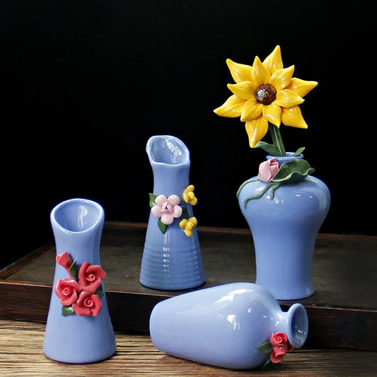 Hand-painted Vase Ornaments Ceramic Mini Flower Inserted Dry Flower Fragrance Bottle Home Desktop Decoration Crafts