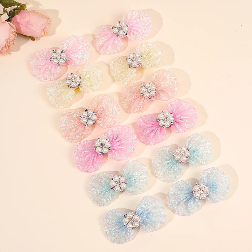 12Pcs Novelty Flower Hair Clips Sweet Pearl Filled Sparkling Rhinestone Hairpins For Girls Children's Headdress Hair Accessories
