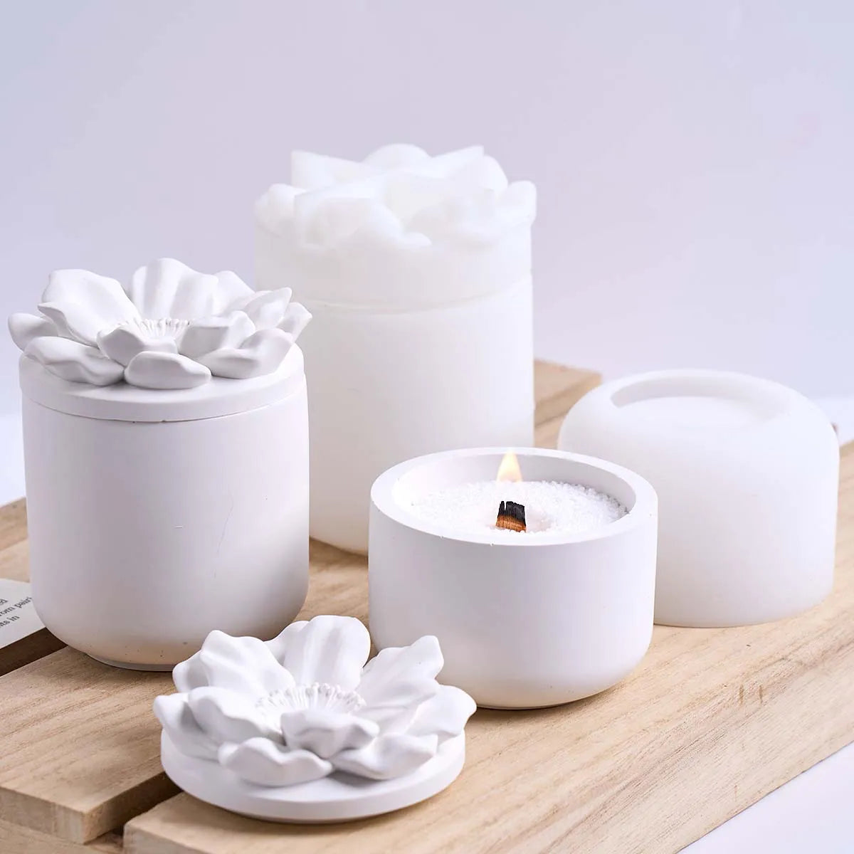Flower Candle Jar Silicone Mold DIY Handmade Cylinder Flowerpot Plaster Resin Storage Box Craft Casting Molds Home Decor Supplie