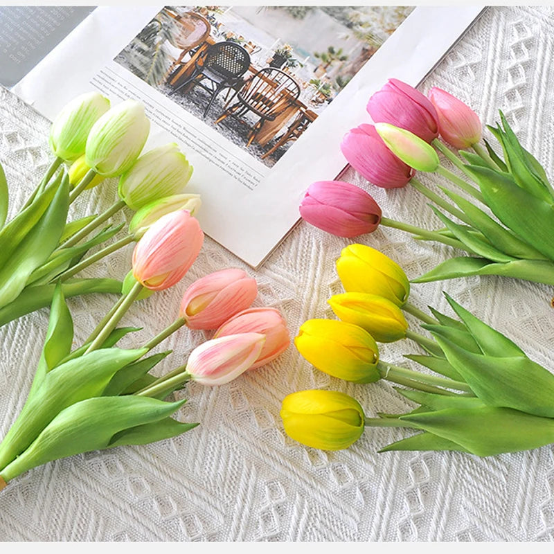5pcs/Bouquet Mini New Silicone Tulip 25cm Artificial Flower Real Touch Fake Plant Bouquet for Wedding Decoration Home Garen