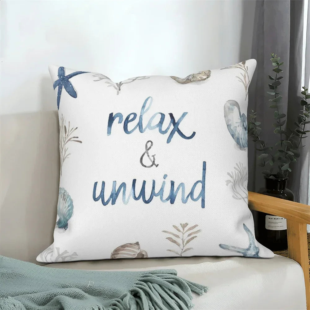 Ocean Animals Anchor Ship Decorative Pillowcase Sofa Cushion Cover Throw Pillow Case Home Bedroom Car Decor 40x40 45x45 50x50cm