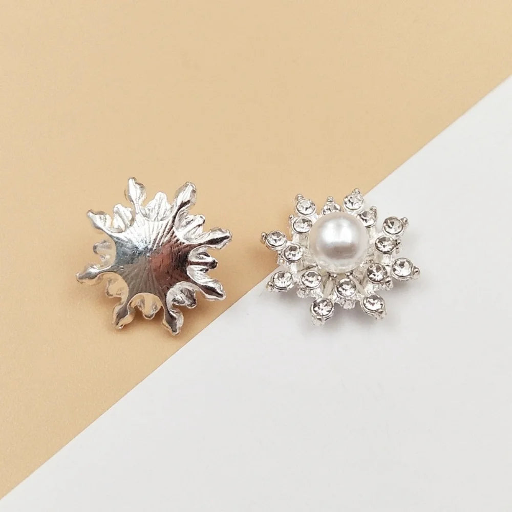 10Pcs/set Pearl Rhinestone Flower Jewelry Accessories Hair Making DIY Jewelry Findings Accessories 15X15mm