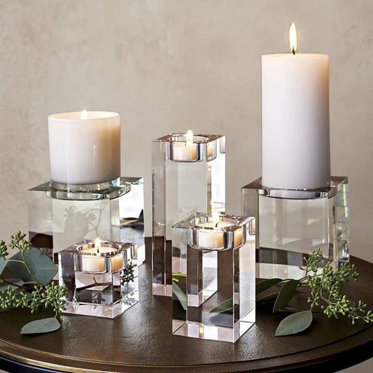Crystal Glass Romantic Candle Holder – Elegant Tealight Candlestick for Wedding, Home & Party Decor