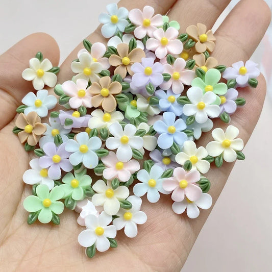 50pcs Resin Colorful 3D Cute Leaf Flower Flat back Rhinestone Scrapbook DIY Wedding Applique Decor Jewelry Accessories Crafts