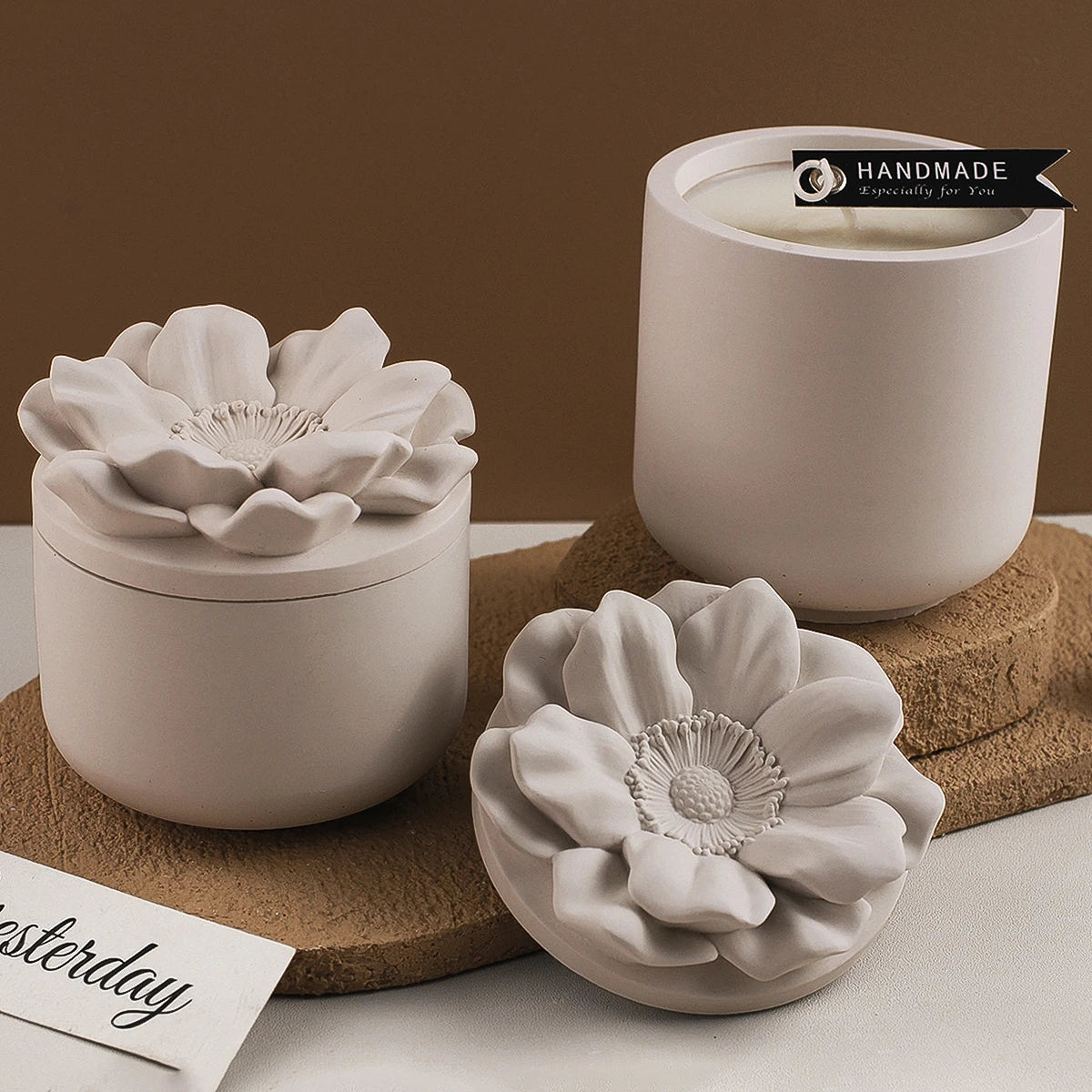 Flower Candle Jar Silicone Mold DIY Handmade Cylinder Flowerpot Plaster Resin Storage Box Craft Casting Molds Home Decor Supplie