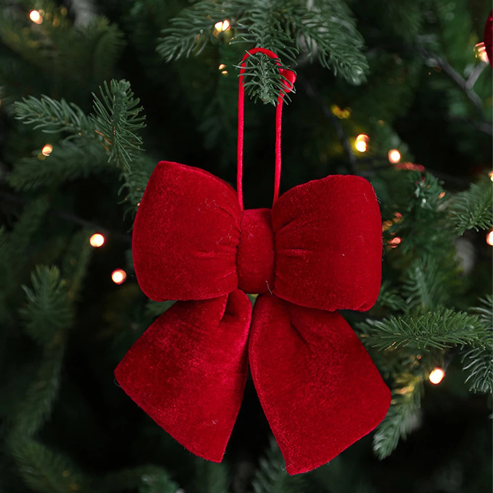 Christmas Red Velvet Bows Xmas Tree Ornaments for Christmas Home Decorations Wreath Stairs Railing Decors New Year Gift Supplies