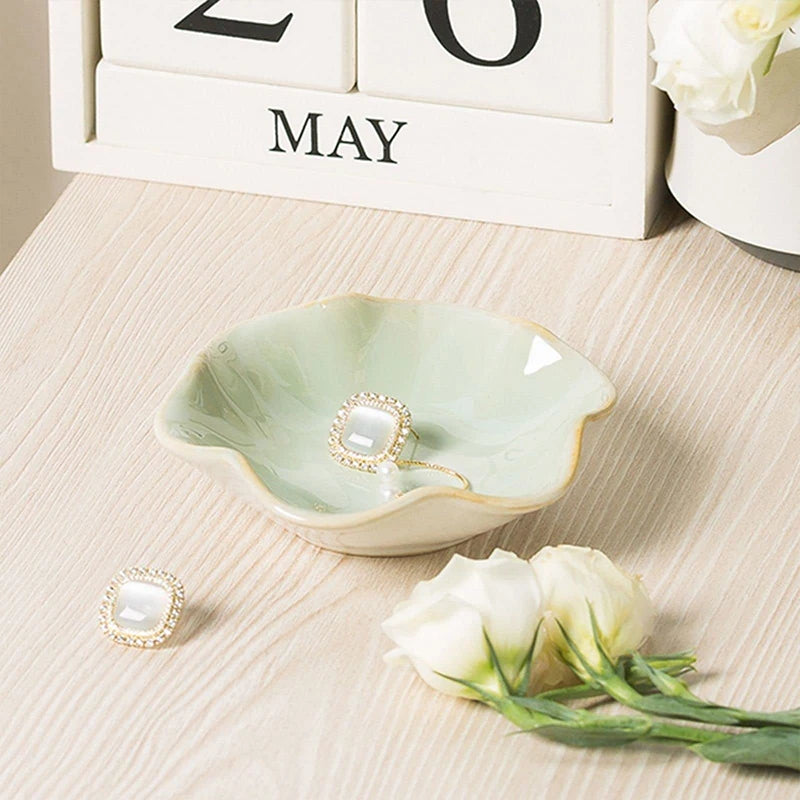 Ceramic Lotus Storage Trays Green Creative Tray For Decoration Jewelry Plate Jewelry Organizer Containers Desktop Decor