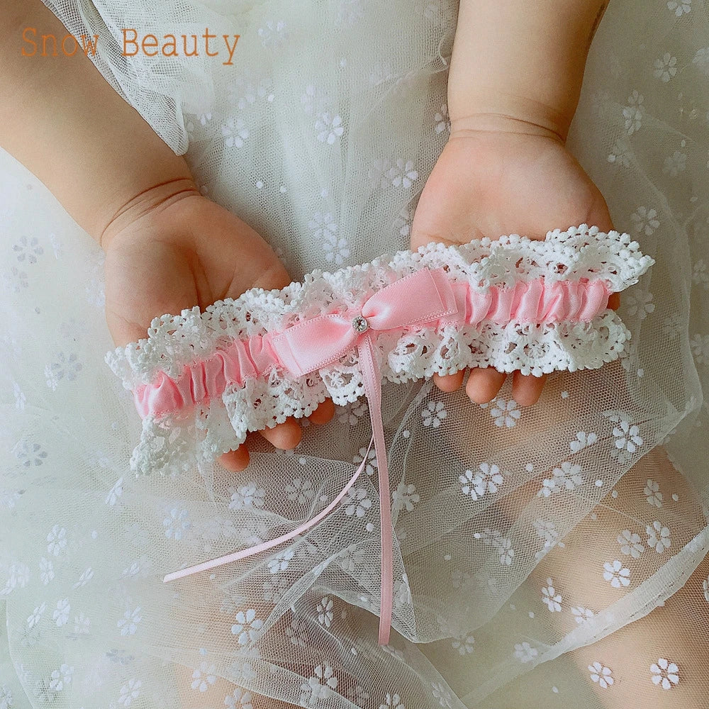 K09 Wedding Garter Belt Bowknot Leg Loop Pink Blue White Bride Keepsake Garters Fashion Soft Sexy Lace Garter Belt for Women