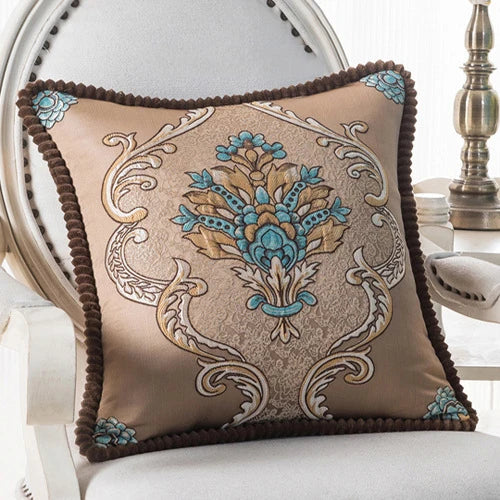 Flowers Embroidery Cushion Cover Embossed Pillowcases Bead String Jacquard Cushion Covers for Living Bedroom Home Decor 48x48cm