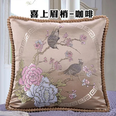 Flowers Embroidery Cushion Cover Embossed Pillowcases Bead String Jacquard Cushion Covers for Living Bedroom Home Decor 48x48cm