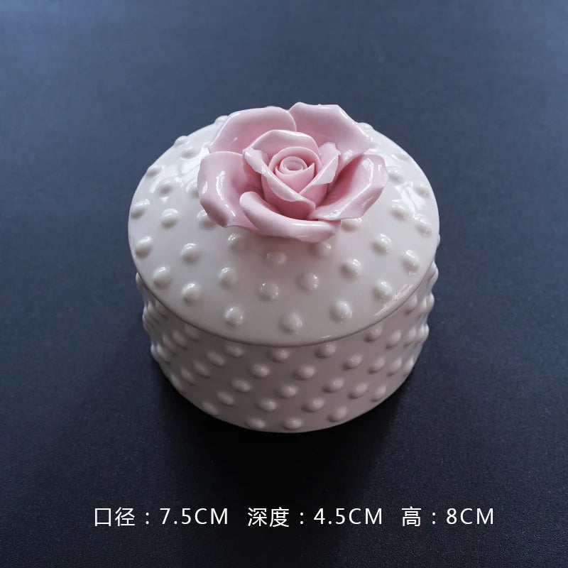 European Style Handmade Pinched Flower Shaped Ceramic Jewelry Box Exquisite Jewelry Organizer Living Room Candy Storage Box