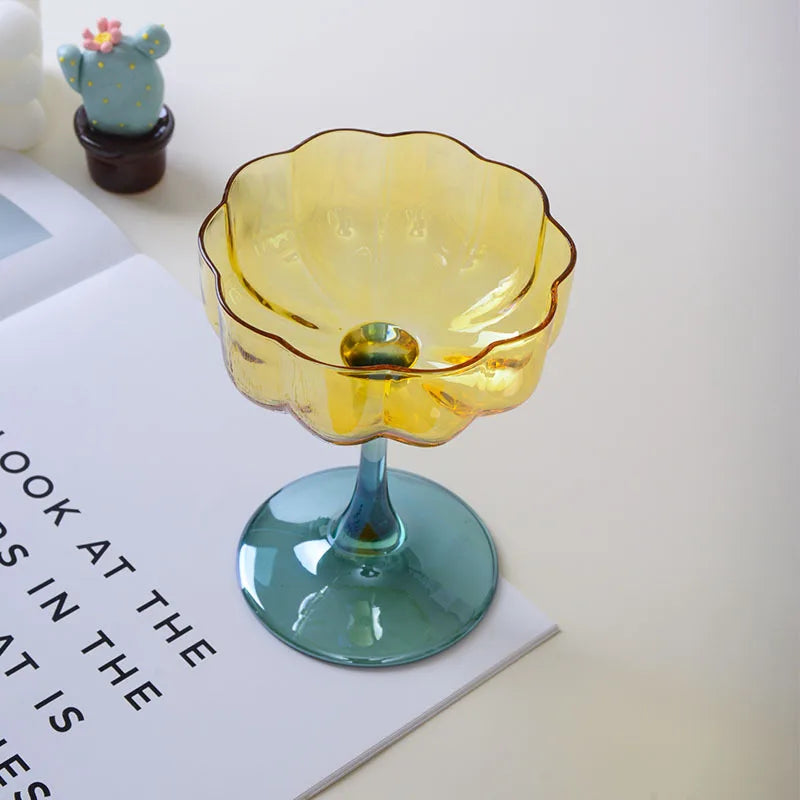 Colorful Crystal Glass Petal High-footed Cocktail Champagne Glass Creative Flower Macaron Frosted Wine Glass Set