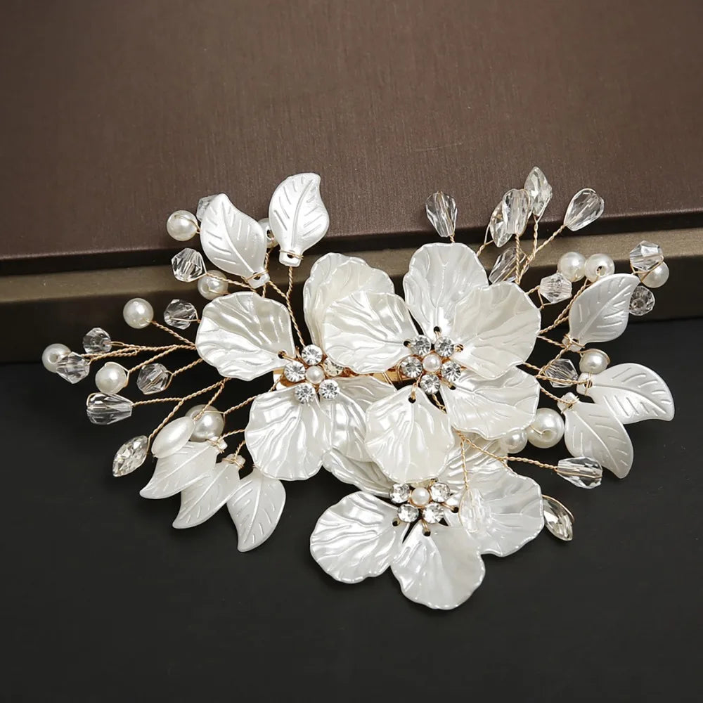 New Crystal Pearl Flower Bridal Headwear White Handmade Bride Headdress Luxury Elegant Wedding Hairpin Hair Jewelry