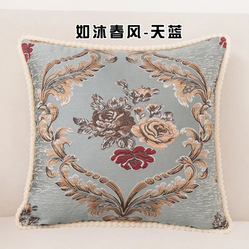 Flowers Embroidery Cushion Cover Embossed Pillowcases Bead String Jacquard Cushion Covers for Living Bedroom Home Decor 48x48cm