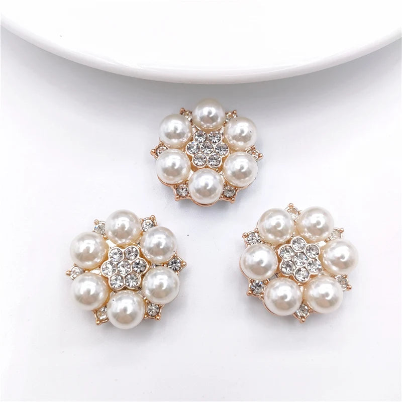 20Pcs 2.5CM Pearl Bead Flower Button With Plastic Bottom For DIY Hat Headwear Crafts Patches Decor Ornament Clothing Accessories