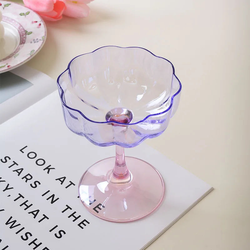 Colorful Crystal Glass Petal High-footed Cocktail Champagne Glass Creative Flower Macaron Frosted Wine Glass Set