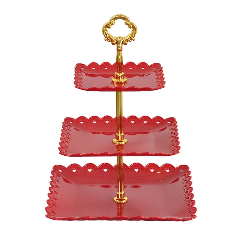 European Three-layer Cake Stand Wedding Party Dessert Table Candy Fruit Plate Cake Self-help Display Home Table Decoration Trays