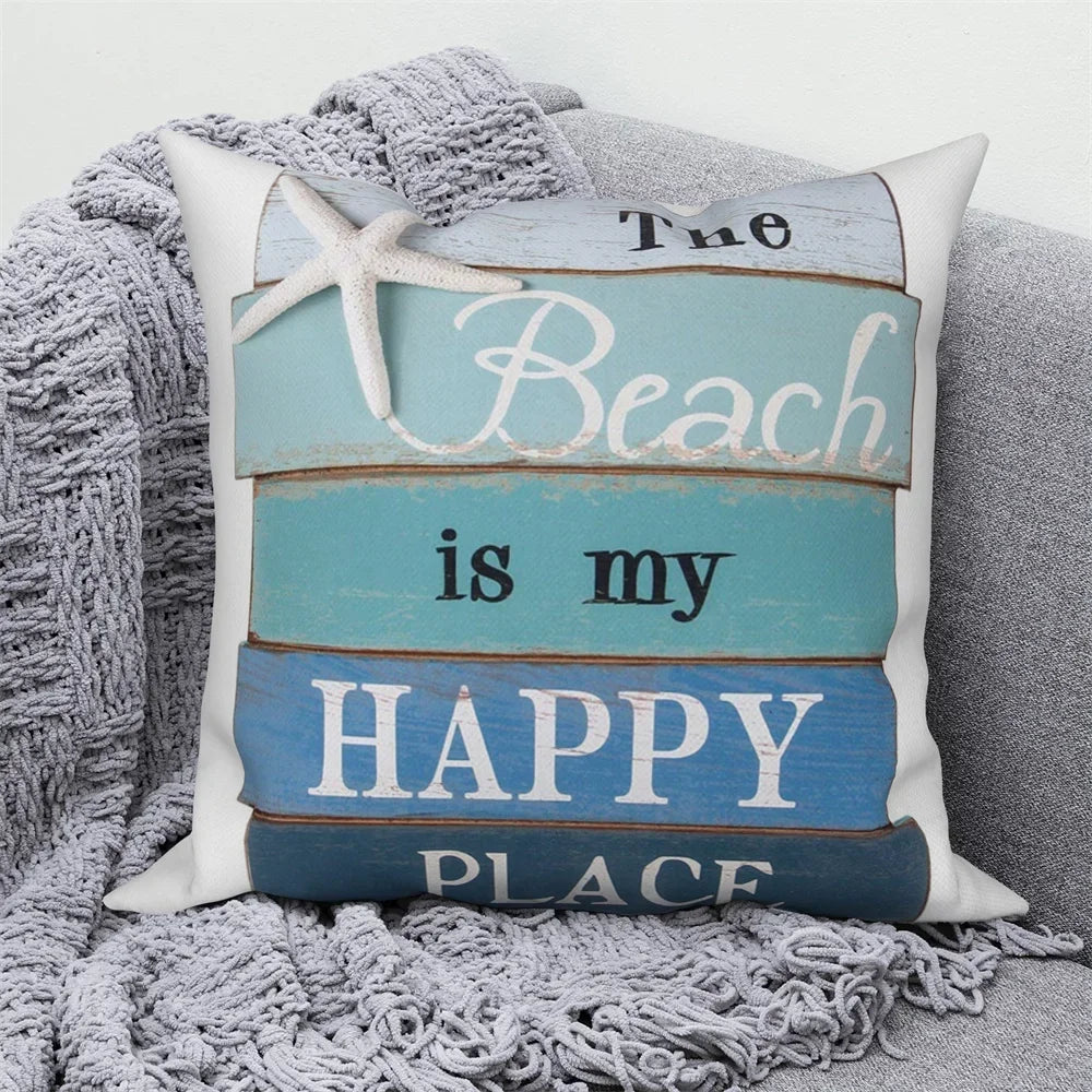 Ocean Animals Anchor Ship Decorative Pillowcase Sofa Cushion Cover Throw Pillow Case Home Bedroom Car Decor 40x40 45x45 50x50cm