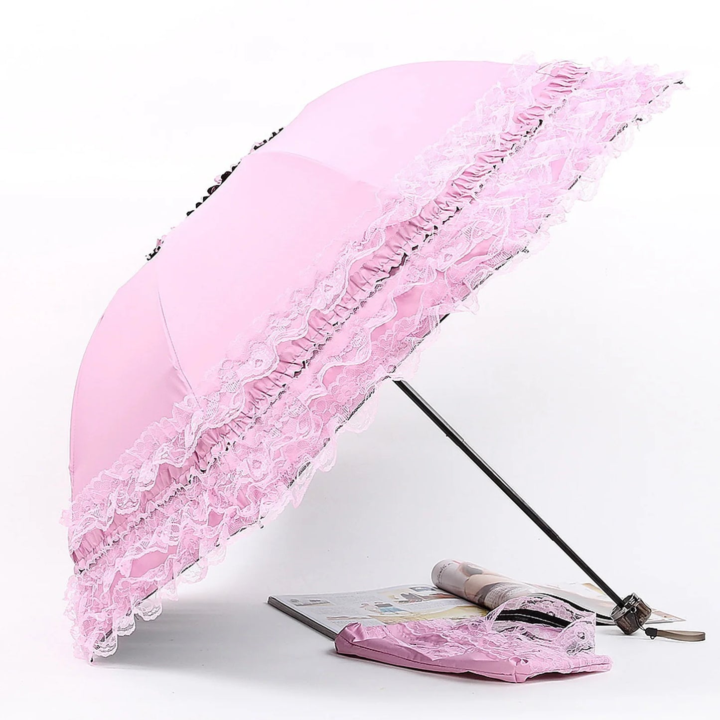 Vintage Lace Parasol Uv Protection Folding Umbrella Stylish Lace Folding Umbrella for Sun Protection Rain Lightweight Portable