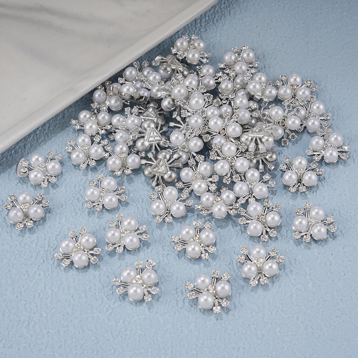 2025 New 2cm 50/57pcs with Diamond Pearl Flower, Imitation Diamond Button Hat Clothing Decoration Sewing Accessories, DIY Crafts