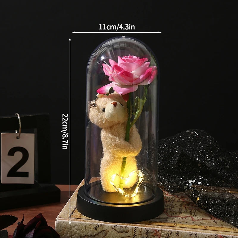 Eternal Rose Flowers Artificial Foil Flower in Glass Glow Immortal Flower LED Roses Lamp Flores Eternas Valentine's Day Gift