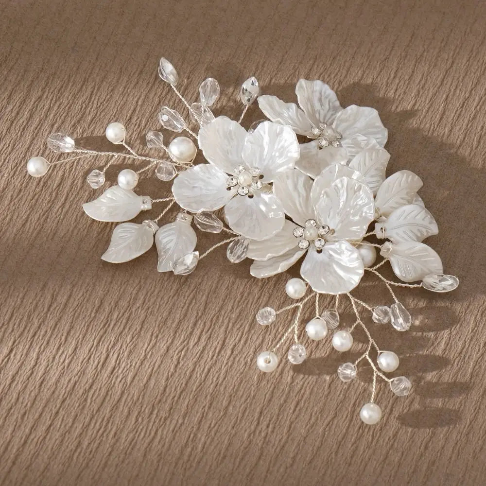 New Crystal Pearl Flower Bridal Headwear White Handmade Bride Headdress Luxury Elegant Wedding Hairpin Hair Jewelry
