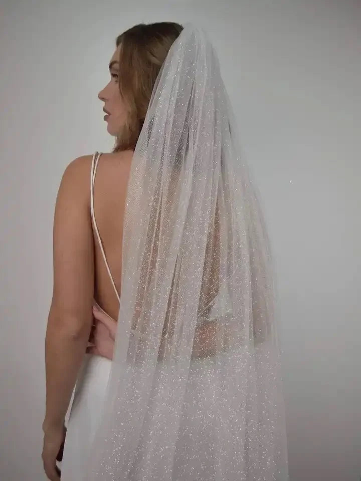 Bling Bling Glitters Veils White Ivory Long Bridal Veil With Comb 1 Tier Fingertip Long Short Wedding Veil with Sparkly Glitters