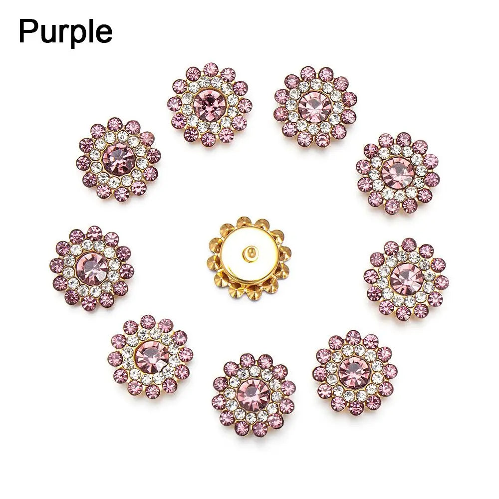 10PCS 14mm Flower-shaped Rhinestone Buttons Sparkling Crystal Glass Stone Steel Bottom Clothes Decoration Sewing Accessories