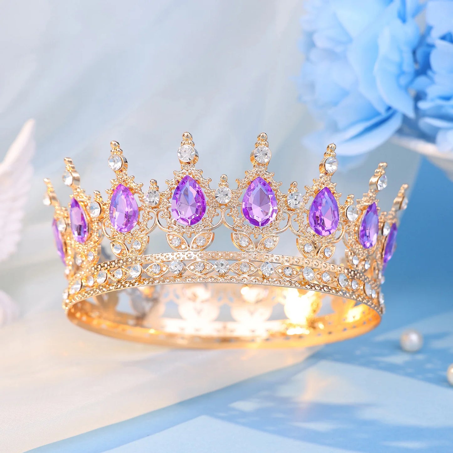 Fashion Crystal Rhinestone Round Tiaras And Crowns For Bride Women Queen Princess Diadems Girls Wedding Hair Accessories