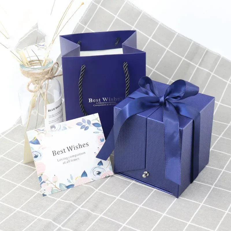 Preserved Eternal Rose Jewelry Box Ring Earrings Necklace Gift Storage Box With Bag Wedding Birthday Gift for Girlfriend Women