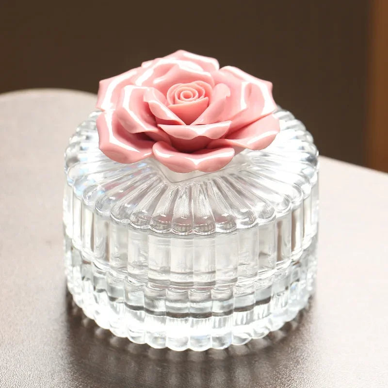 Ceramic flower glass storage box exquisite glass storage tank home storage tank creative home decoration gifts