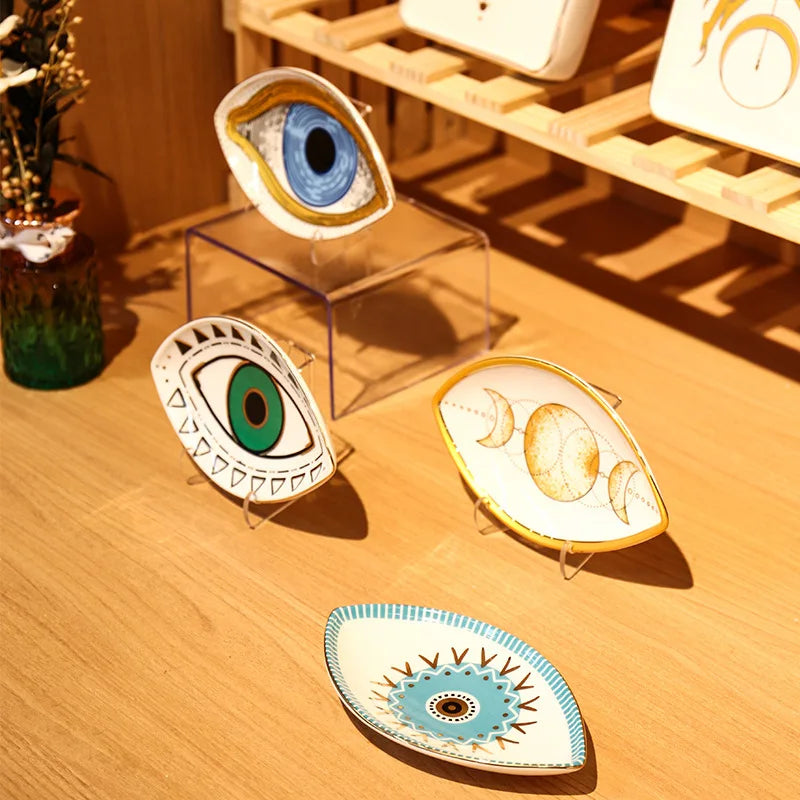 Jewelry Dish Ceramic Storage Trays Trinket Dish Ring Dish Evil Eye Plate Jewelry Organizer Containers Home Desktop Decor