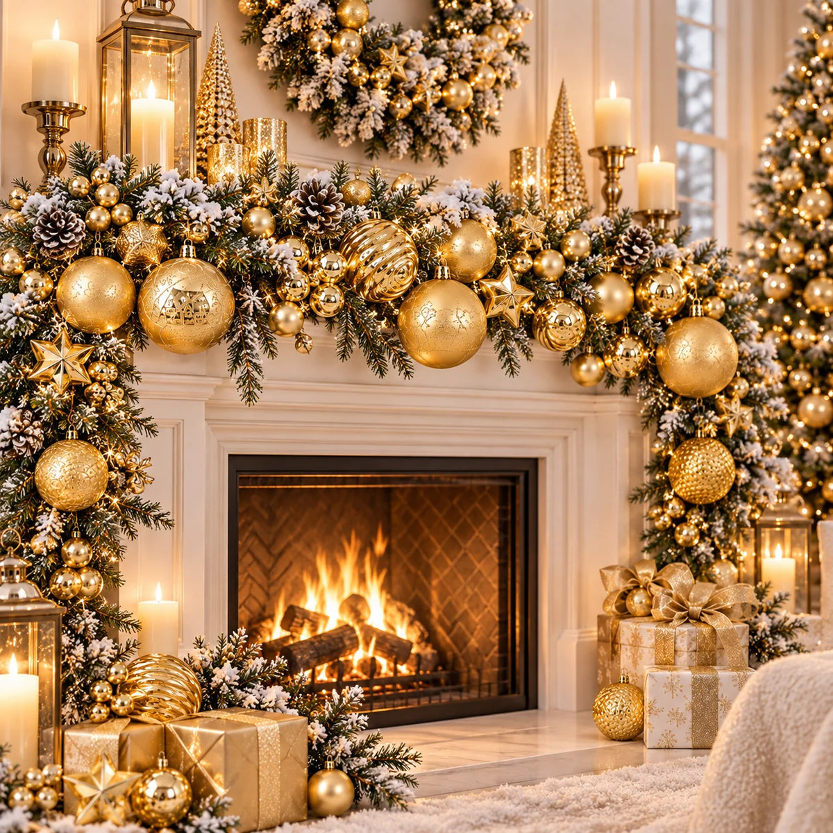 44PCS Gold Christmas Ball Ornaments Set, 3cm 6cm Mixed Size Baubles Star Decorations for Xmas Tree Holiday Party Decor
