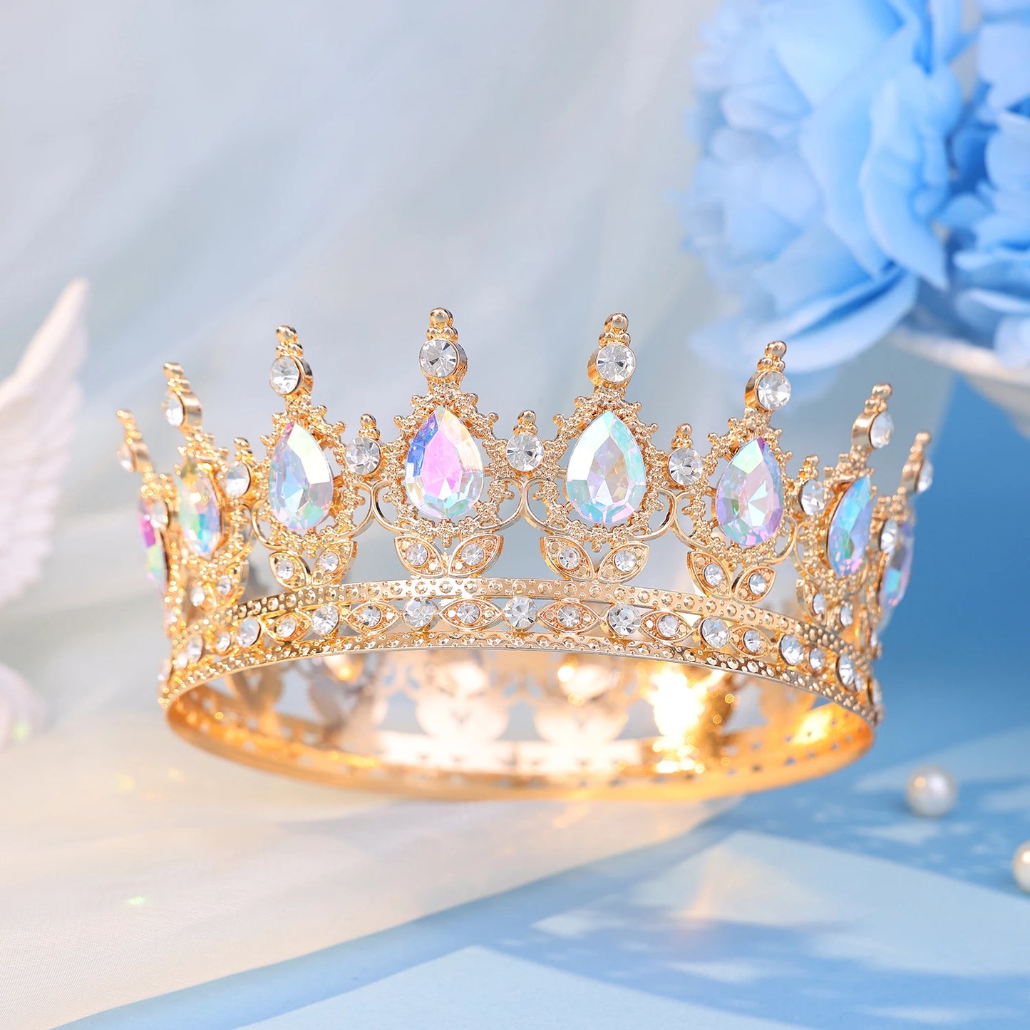 Fashion Crystal Rhinestone Round Tiaras And Crowns For Bride Women Queen Princess Diadems Girls Wedding Hair Accessories
