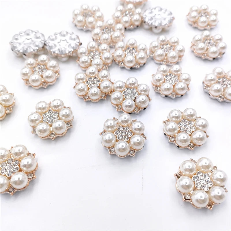 20Pcs 2.5CM Pearl Bead Flower Button With Plastic Bottom For DIY Hat Headwear Crafts Patches Decor Ornament Clothing Accessories