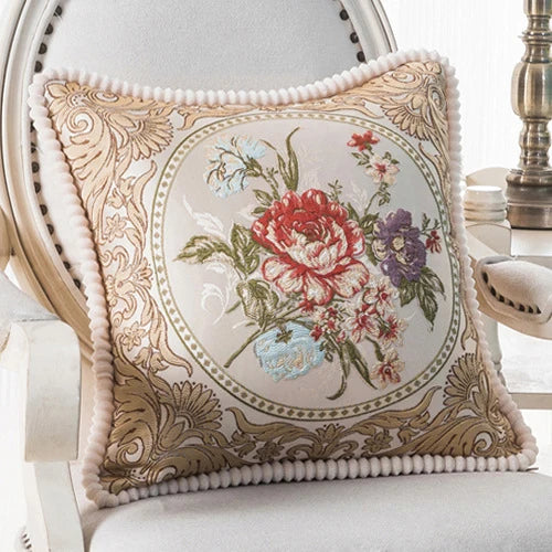 Flowers Embroidery Cushion Cover Embossed Pillowcases Bead String Jacquard Cushion Covers for Living Bedroom Home Decor 48x48cm