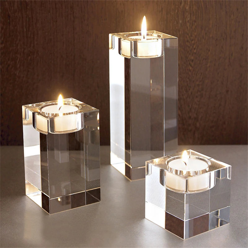 Crystal Glass Romantic Candle Holder – Elegant Tealight Candlestick for Wedding, Home & Party Decor