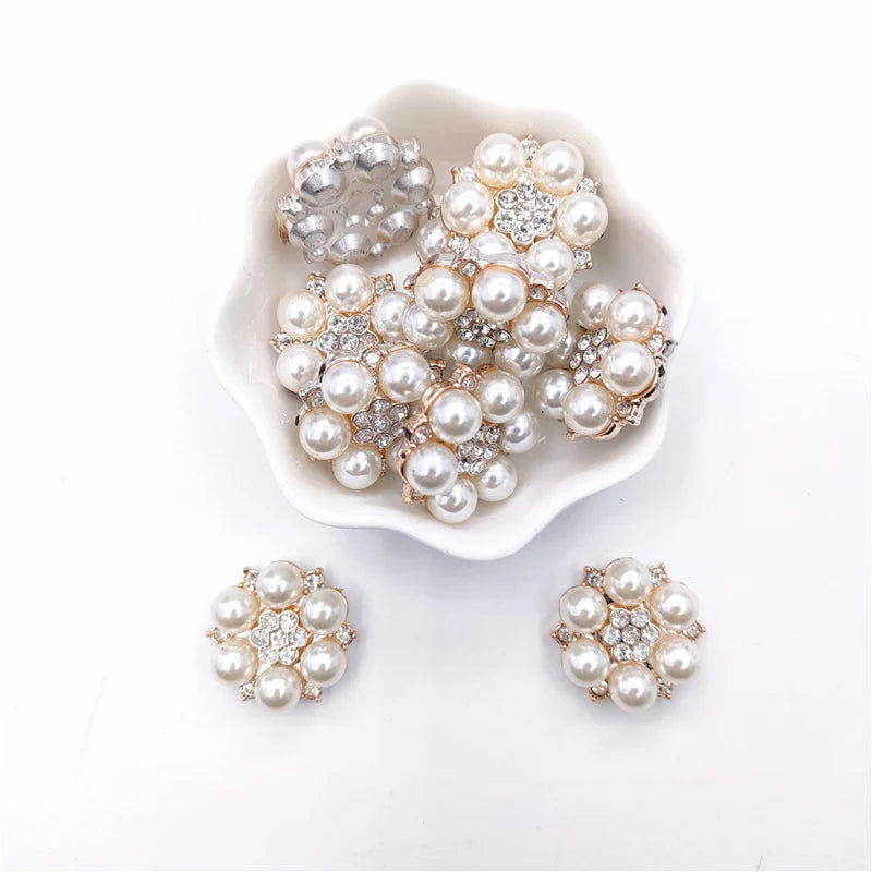 20Pcs 2.5CM Pearl Bead Flower Button With Plastic Bottom For DIY Hat Headwear Crafts Patches Decor Ornament Clothing Accessories