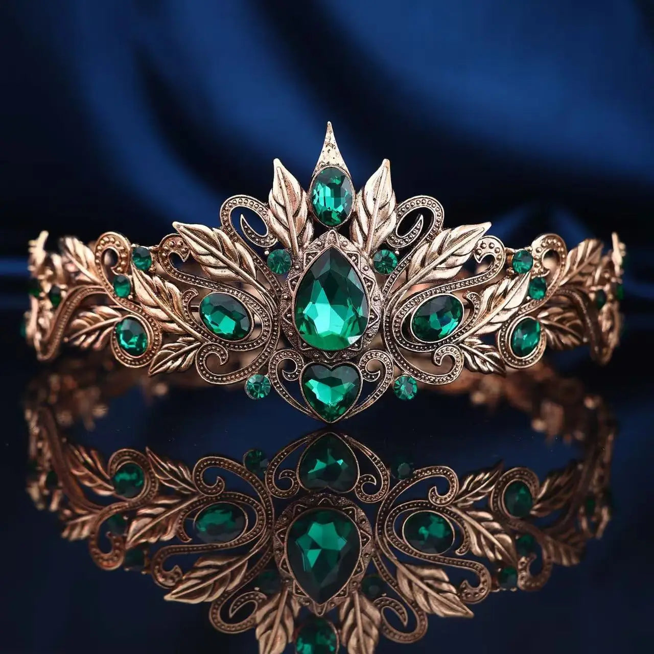 Vintage Baroque Green Crystal Leaves Tiara Crown Princess Queen Diadem Wedding Bridal Hair Accessory for Women Jewelry