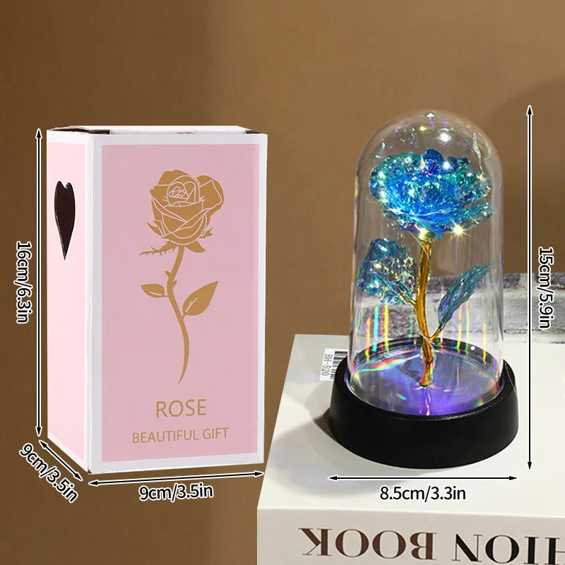 Eternal Rose Flowers Artificial Foil Flower in Glass Glow Immortal Flower LED Roses Lamp Flores Eternas Valentine's Day Gift