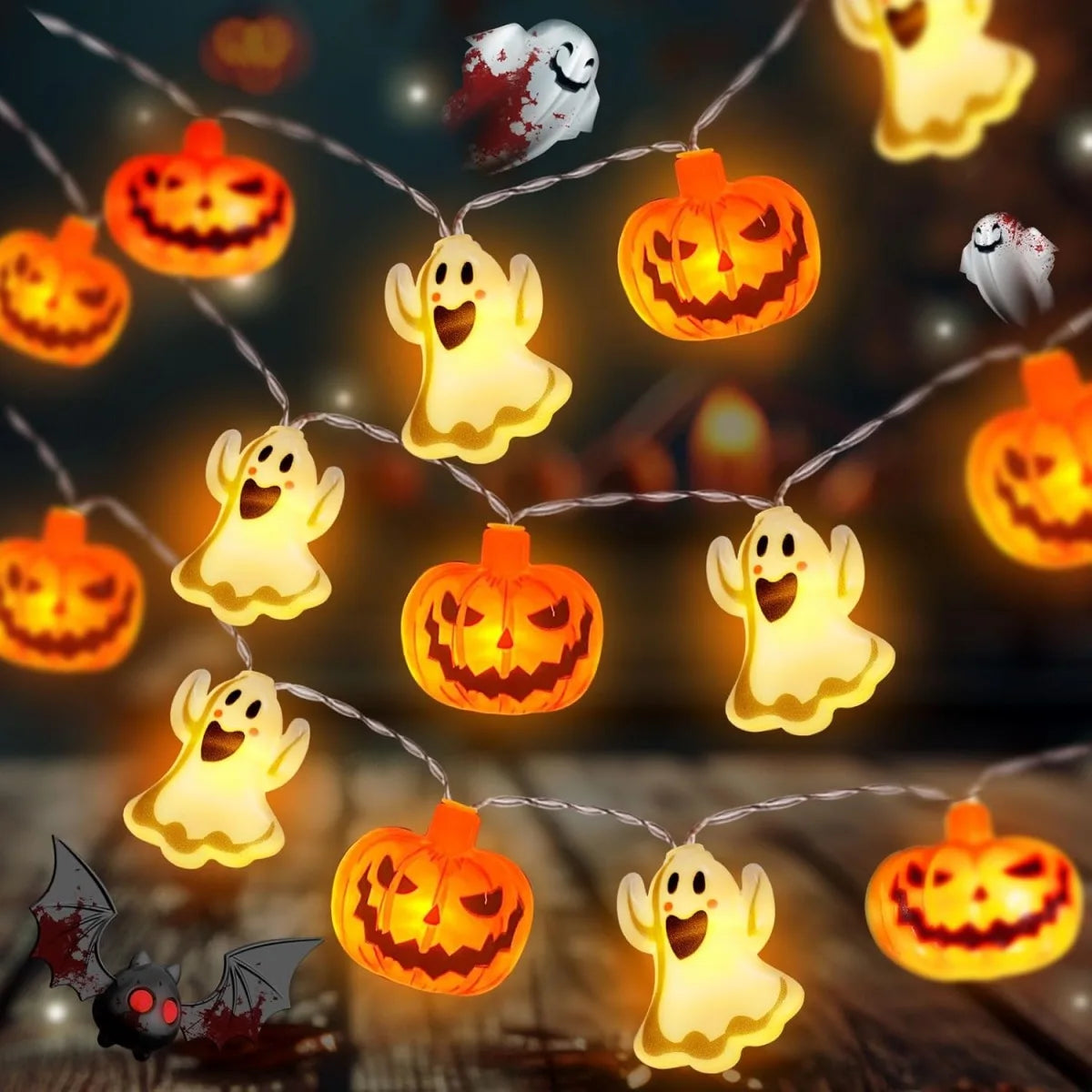 Halloween Pumpkin & Ghost LED String Lights