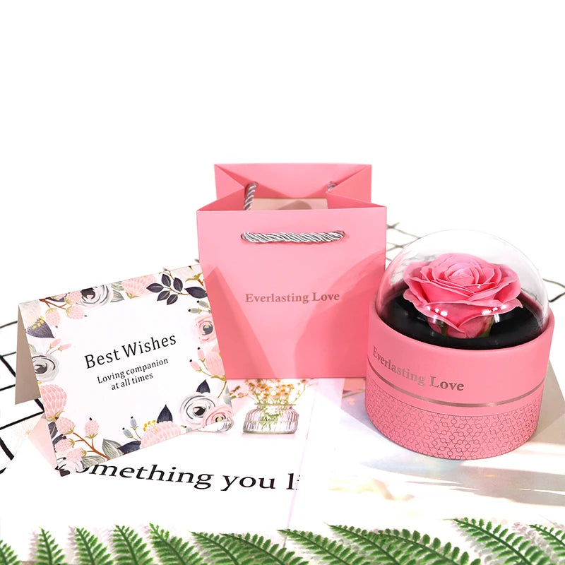 Round Eternal Rose Flower Jewelry Box Romantic Necklace Ring Storage Display Boxes Marriage Party Valentine's Day Gift Packaging