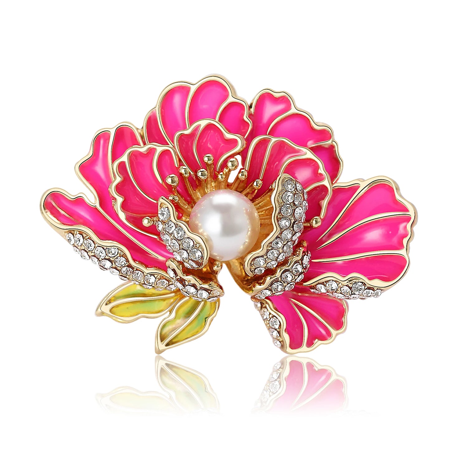 Beaut&Berry Elegant Pearl Peony Flower Brooches for Women Rhinestone Plant Pin Luxury Banquet Wedding Jewelry Friends Gifts