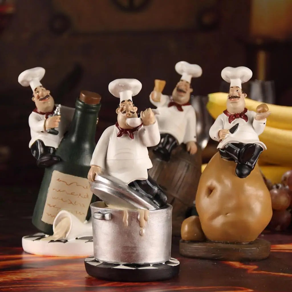 French Decorative Chef Figurine Ornaments - 3D Resin Home Decoration for Gourmet Kitchen Decorations & Collectible Housewarming