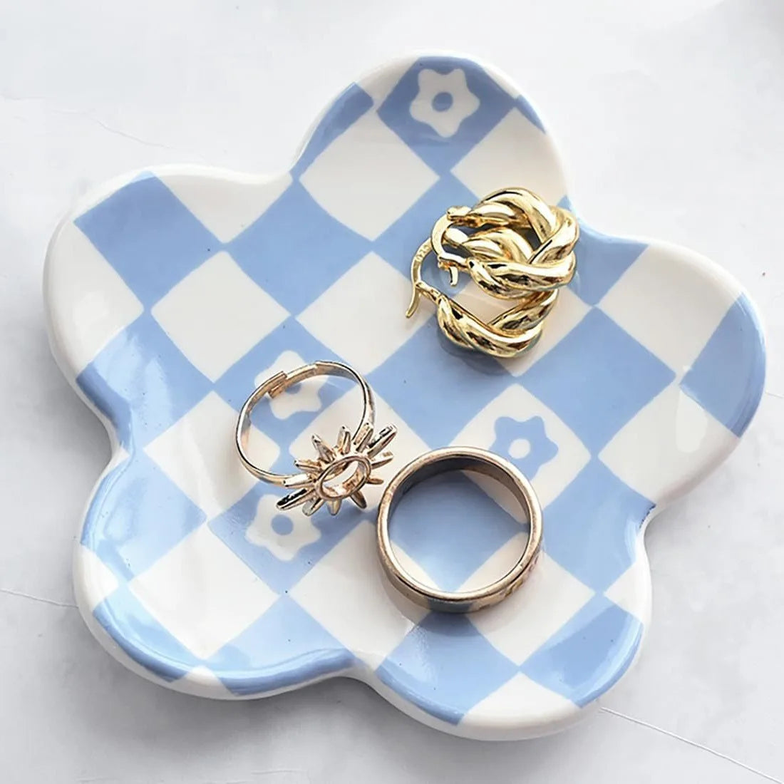 Creative Ceramic Petal Tray, Jewelry Plate Necklace Ring Storage Dish,Jewelry Display Plate Desktop Decor