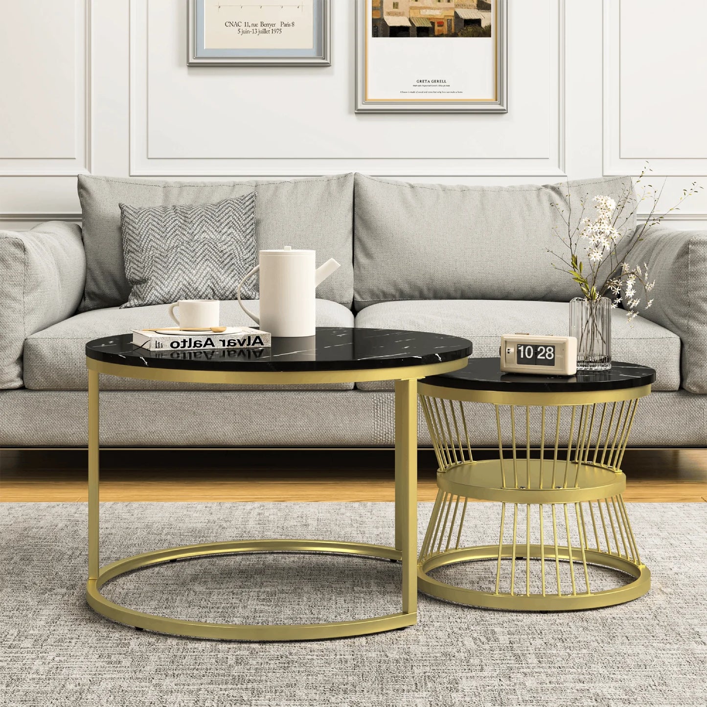 Anajqaqia Modern Coffee Table Set Round End Tables 70x70x45.5cm 45x45x40cm