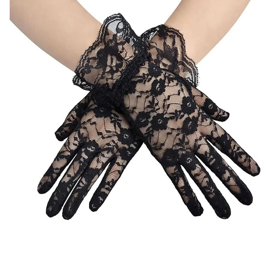 New Arrival Black White Red Short Lace Gloves Cheap Bride Gloves For Bride Finger Guantes 2025