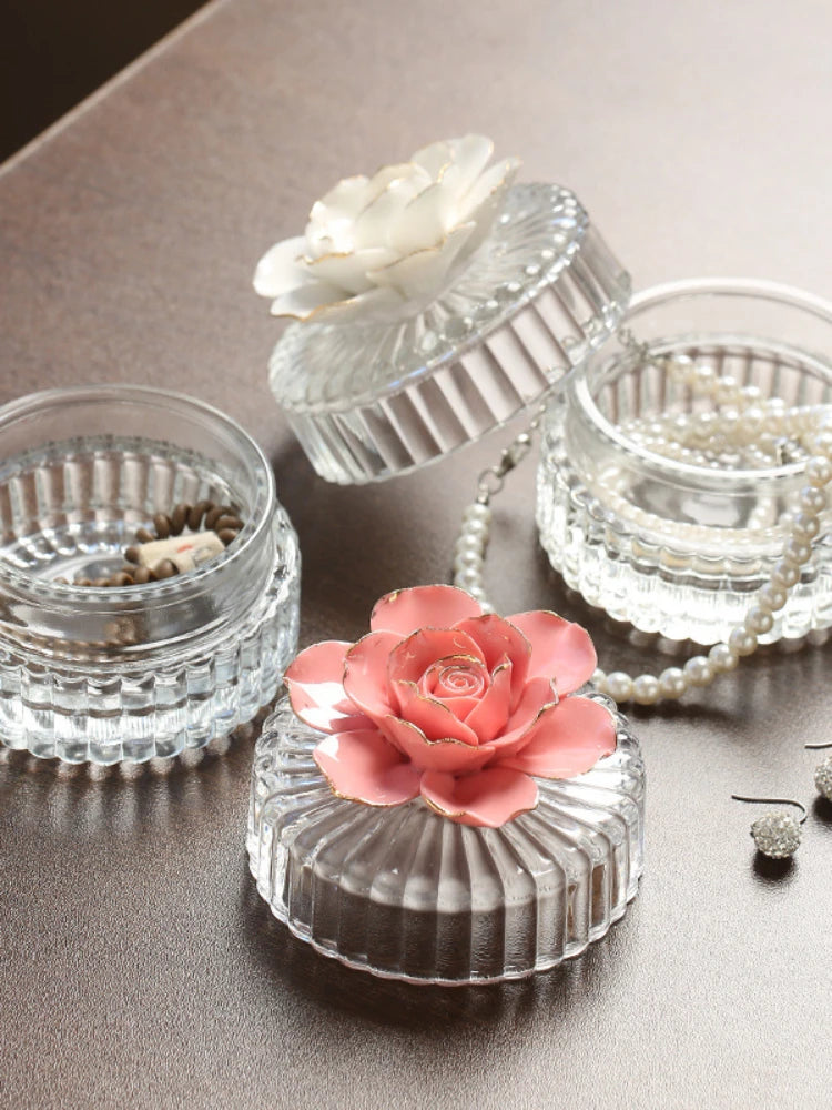 Ceramic flower glass storage box exquisite glass storage tank home storage tank creative home decoration gifts